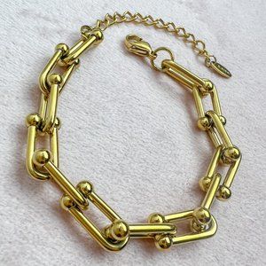Gold Plated Chain Bracelet in Stainless Steel Trendy Bracelet U Link Bracelet